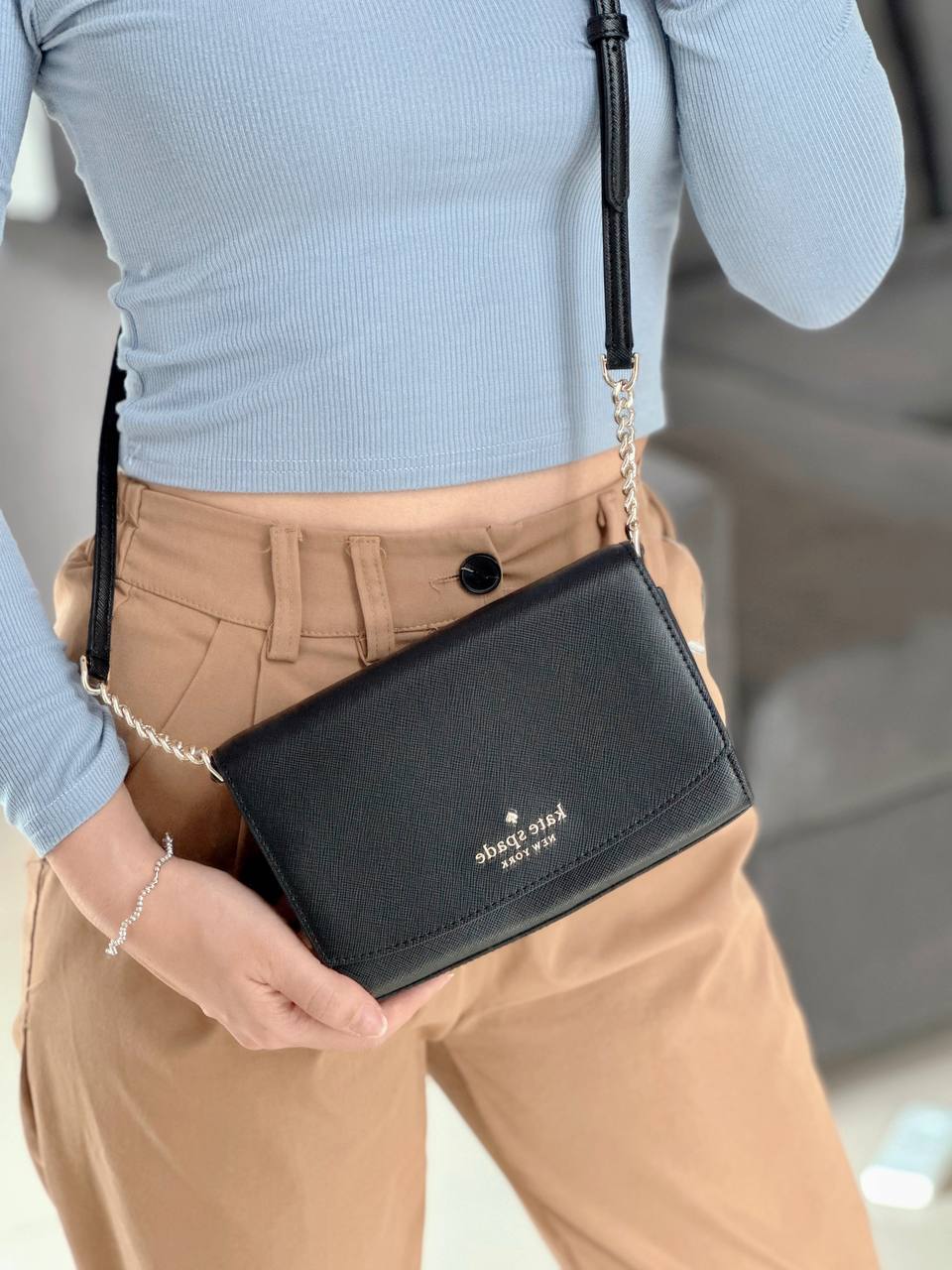 Kate Spade Staci Flap Top Handle Crossbody Bag In Black – Pickposh